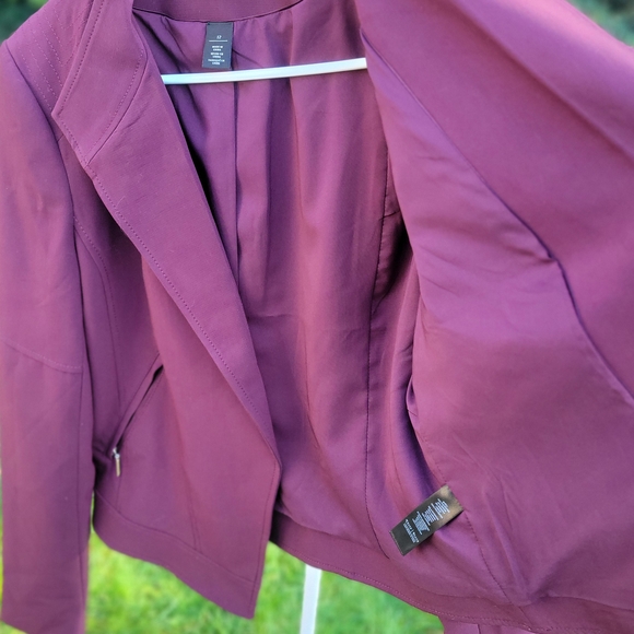White House Black Market Burgundy Blazer Moto Jacket - Picture 4 of 6